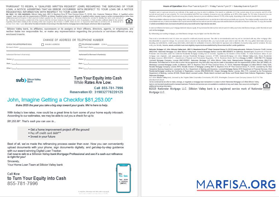 Printable USA Florida Silicon Valley bank mortgage loan statement in Word and PDF formats , 4 pages 3 4 template